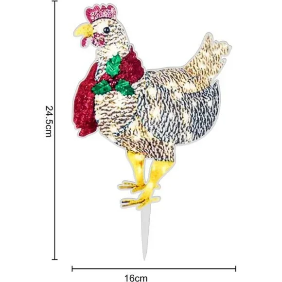 2PCS Light-Up Chicken with Scarf Holiday Decoration, LED Christmas Outdoor Decor